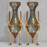 Louis - Constant SEVIN (1821 – 1888) and Ferdinand BARBEDIENNE (1810 – 1892) - Exceptional pair of ornament vases in bronze and  cloisonne enamel, model presented during the international exhibition of London in 1862