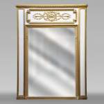 Antique Louis XVI style trumeau with crown of flowers and coat of arms decoration