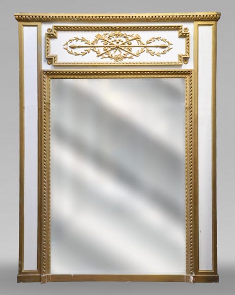 Antique Louis XVI style trumeau with crown of flowers and coat of arms decoration-0