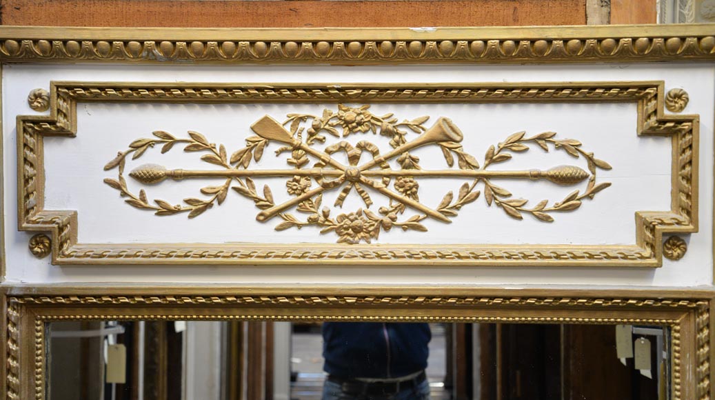 Antique Louis XVI style trumeau with crown of flowers and coat of arms decoration-1