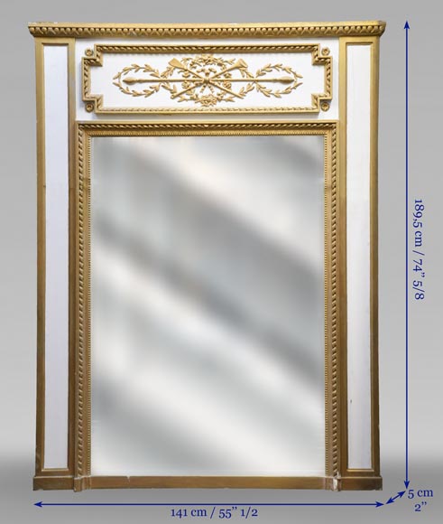 Antique Louis XVI style trumeau with crown of flowers and coat of arms decoration-6