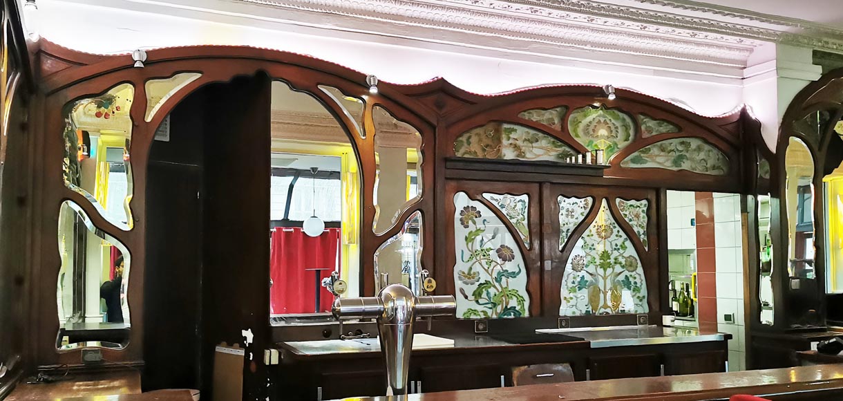 Art Nouveau mahogany woodwork from Café Barjot in Paris, 1905-0