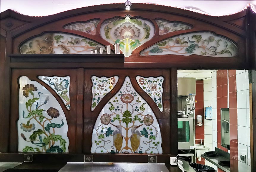 Art Nouveau mahogany woodwork from Café Barjot in Paris, 1905-1