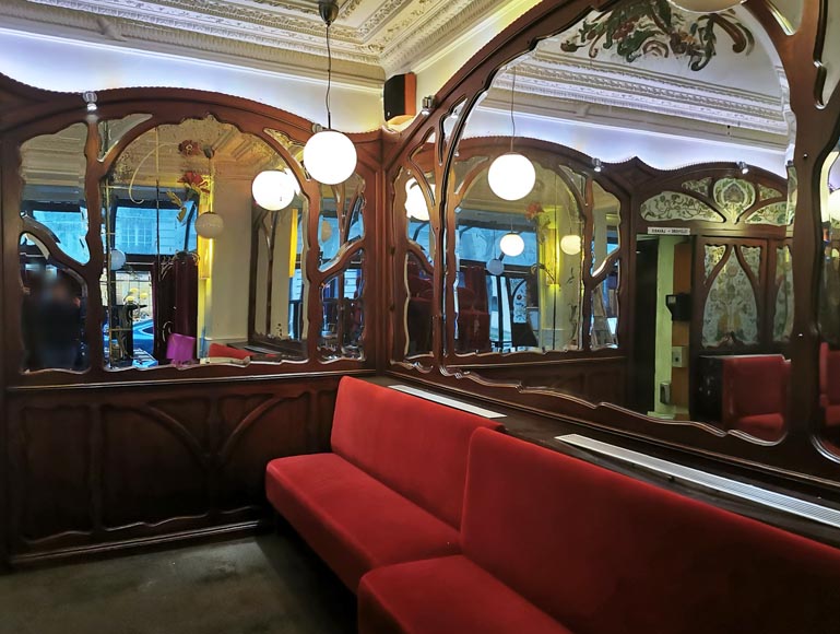 Art Nouveau mahogany woodwork from Café Barjot in Paris, 1905-5
