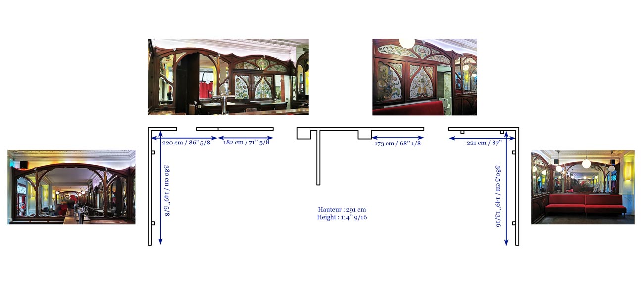 Art Nouveau mahogany woodwork from Café Barjot in Paris, 1905-14