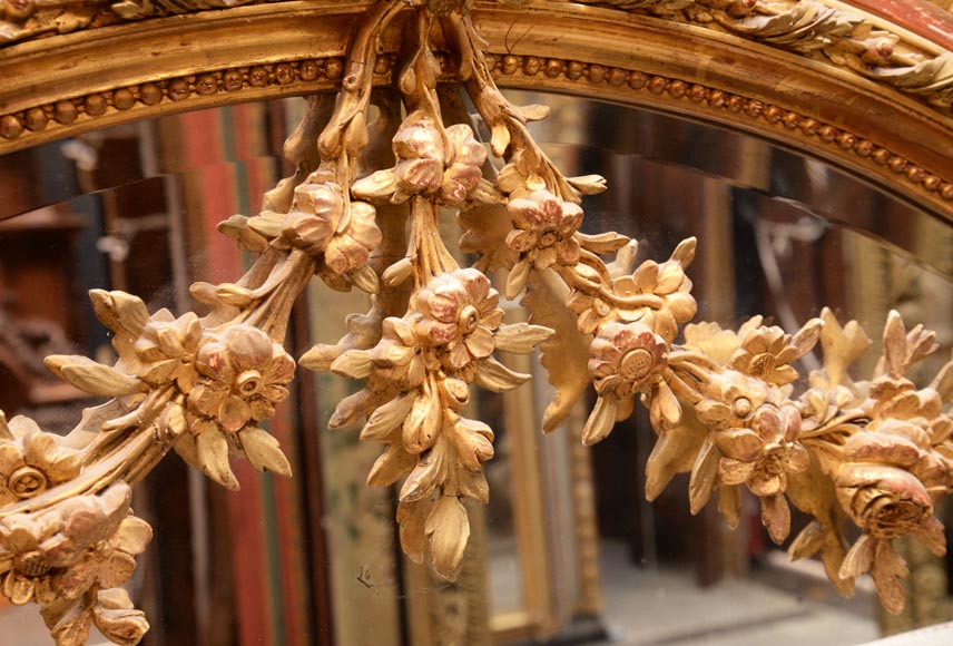 Beautiful overmantel of style Louis XVI with garland of flowers and trophy-3