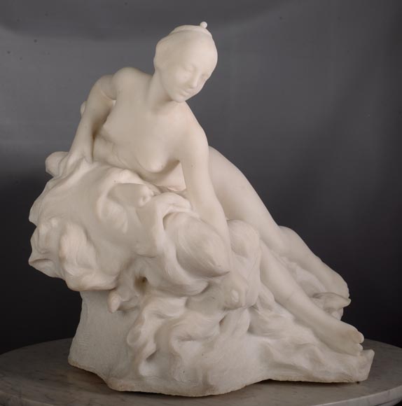 Félix Soules (1857 - 1904) « A DREAM », White Carrara marble, circa 1894-4