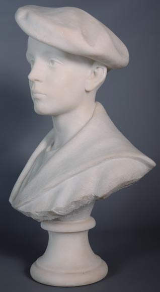 Ettore XIMENES (1855-1926) (attr. to), « Boy with a beret », Carrara marble bust, Second half of the 19th century-2