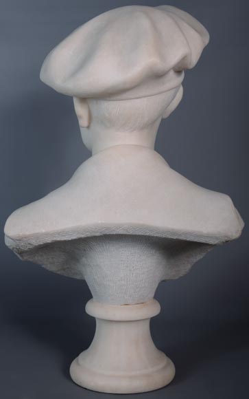 Ettore XIMENES (1855-1926) (attr. to), « Boy with a beret », Carrara marble bust, Second half of the 19th century-5