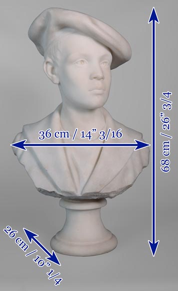 Ettore XIMENES (1855-1926) (attr. to), « Boy with a beret », Carrara marble bust, Second half of the 19th century-7