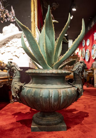 Pair of cast iron vases with cactus-2