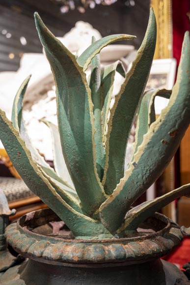 Pair of cast iron vases with cactus-4