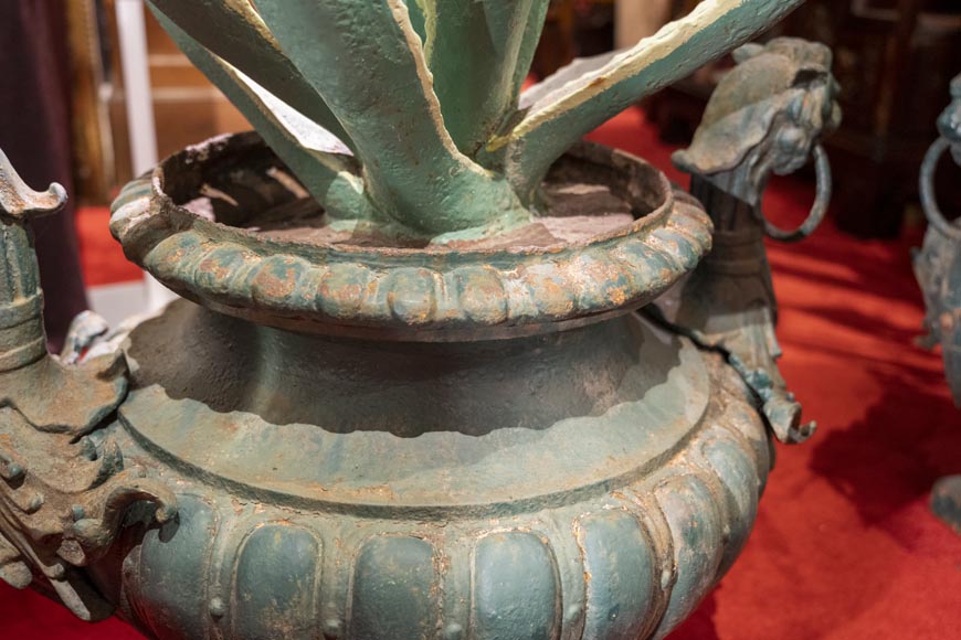 Pair of cast iron vases with cactus-7