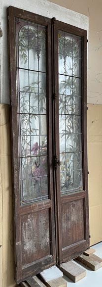 Claudius Bertrand, double door adorned with stained glass with floral decoration, circa 1900-1