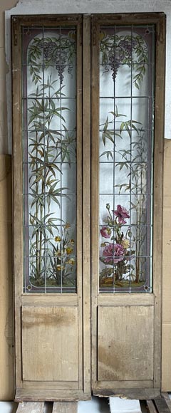Claudius Bertrand, double door adorned with stained glass with floral decoration, circa 1900-3