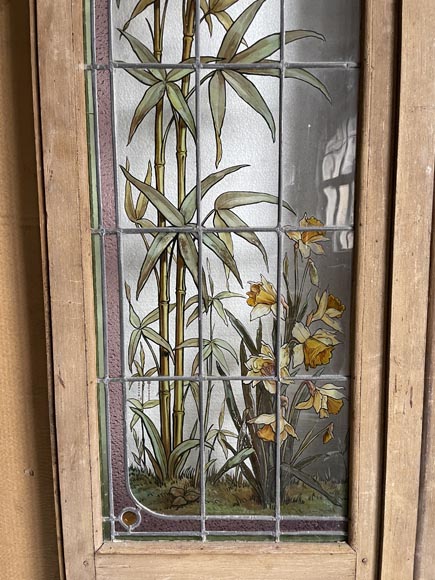 Claudius Bertrand, double door adorned with stained glass with floral decoration, circa 1900-5