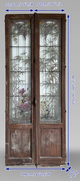 Claudius Bertrand, double door adorned with stained glass with floral decoration, circa 1900-11