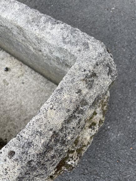 Pair of rectangular stone planters, decorated with floral scrollwork.-7