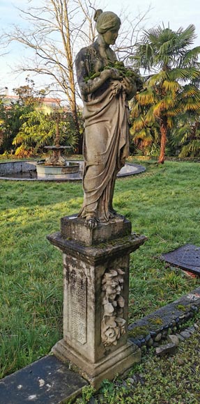 Set of two stone sculptures representing female figures dressed as antique mid-19th century -2