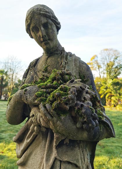 Set of two stone sculptures representing female figures dressed as antique mid-19th century -5