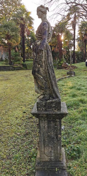 Set of two stone sculptures representing female figures dressed as antique mid-19th century -11