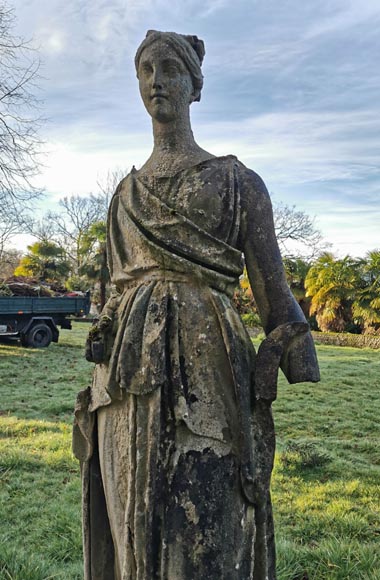 Set of two stone sculptures representing female figures dressed as antique mid-19th century -13