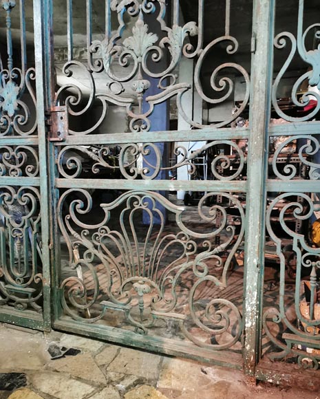 Old wrought iron entrance door of a Napoleon III period mansion.-8