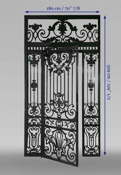 Old wrought iron entrance door of a Napoleon III period mansion.-10