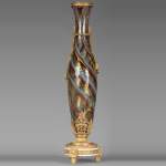 Ernest LEVEILLE - Exceptional cracked glass vase with polychrome and gilt insert decor on a gilt bronze mount, circa1890