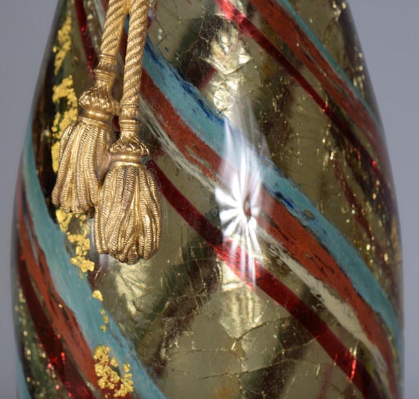 Ernest LEVEILLE - Exceptional cracked glass vase with polychrome and gilt insert decor on a gilt bronze mount, circa1890-10