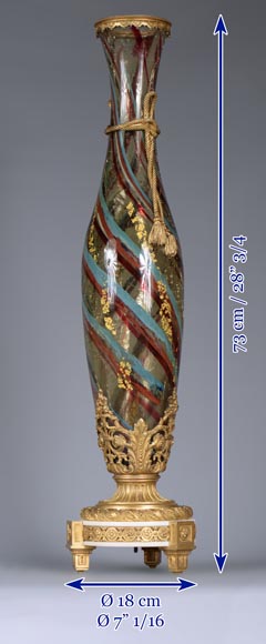 Ernest LEVEILLE - Exceptional cracked glass vase with polychrome and gilt insert decor on a gilt bronze mount, circa1890-13