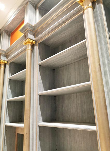 Wood paneled room with trompe l'oeil library decoration, late 20th century-8