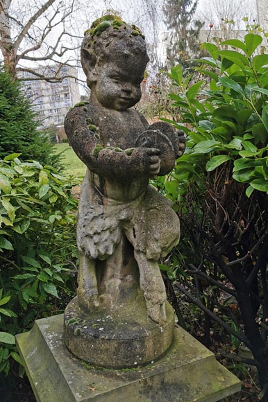 Statue of a young musician faun in composite stone, 20th century - Statues