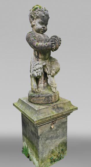 Statue of a young musician faun in composite stone, 20th century-0