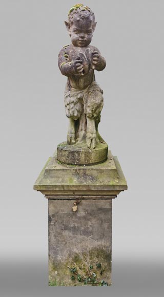 Statue of a young musician faun in composite stone, 20th century-1