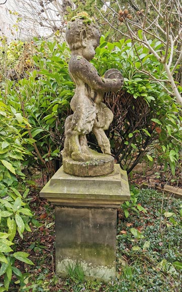 Statue of a young musician faun in composite stone, 20th century-2