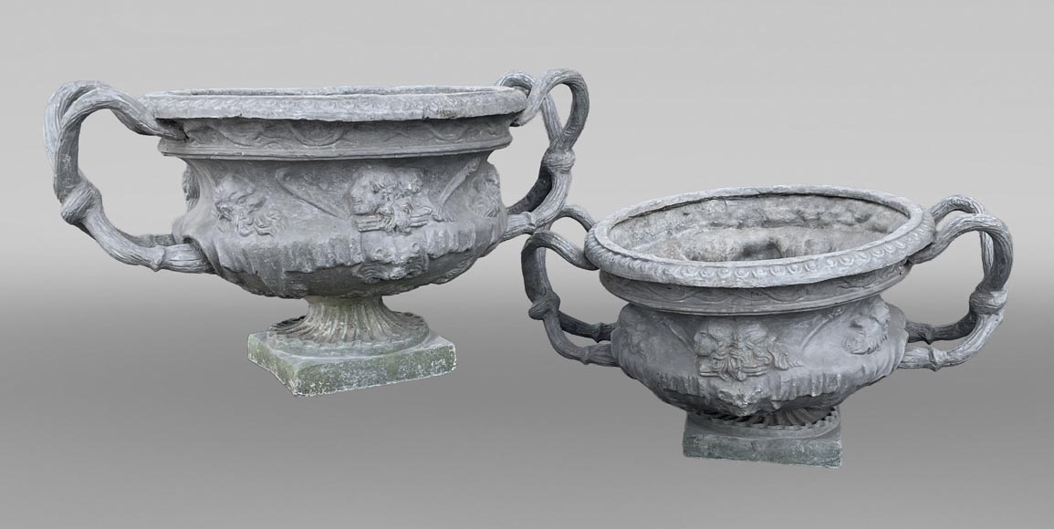 Pair of lead vases after the Warwick Vase Pair of lead vases after the Warwick Vase-0