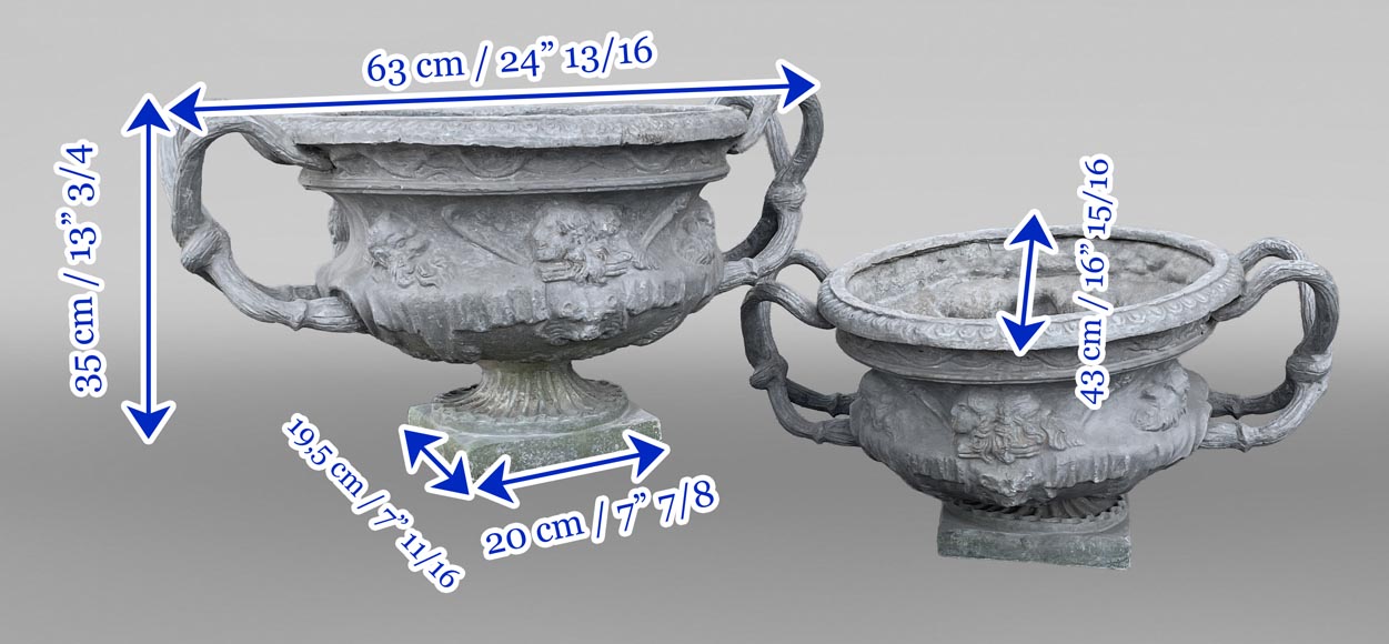 Pair of lead vases after the Warwick Vase Pair of lead vases after the Warwick Vase-8