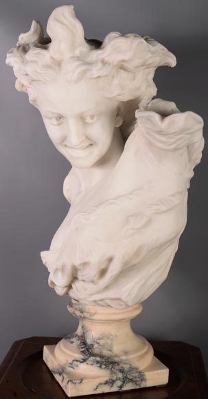 Guglielmo PUGI (1850 - 1915), White Carrara marble bust From the sculpture of Jean-Baptiste CARPEAUX « Dance », Circa 1900-5
