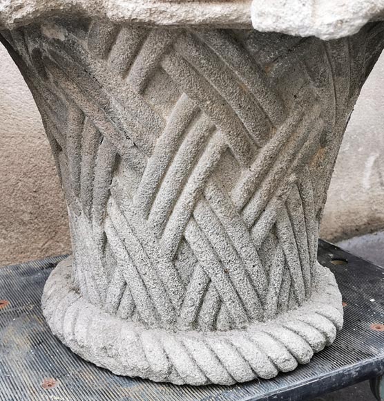 Pair of baskets full of fruits and flowers in sculpted stone, end of the 19th century-8