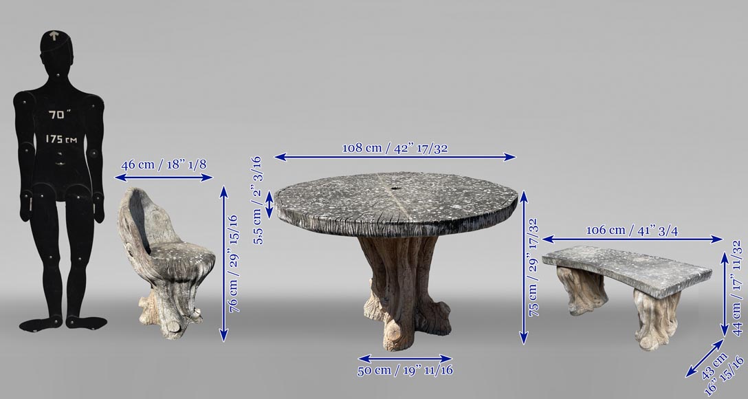 Concrete Rustic style garden furniture imitating trees, middle of the 19th century-11