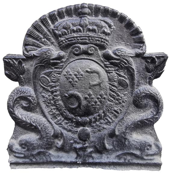 Small Louis XV cast iron fireback with the dauphin coat of arms, late 18th century-0