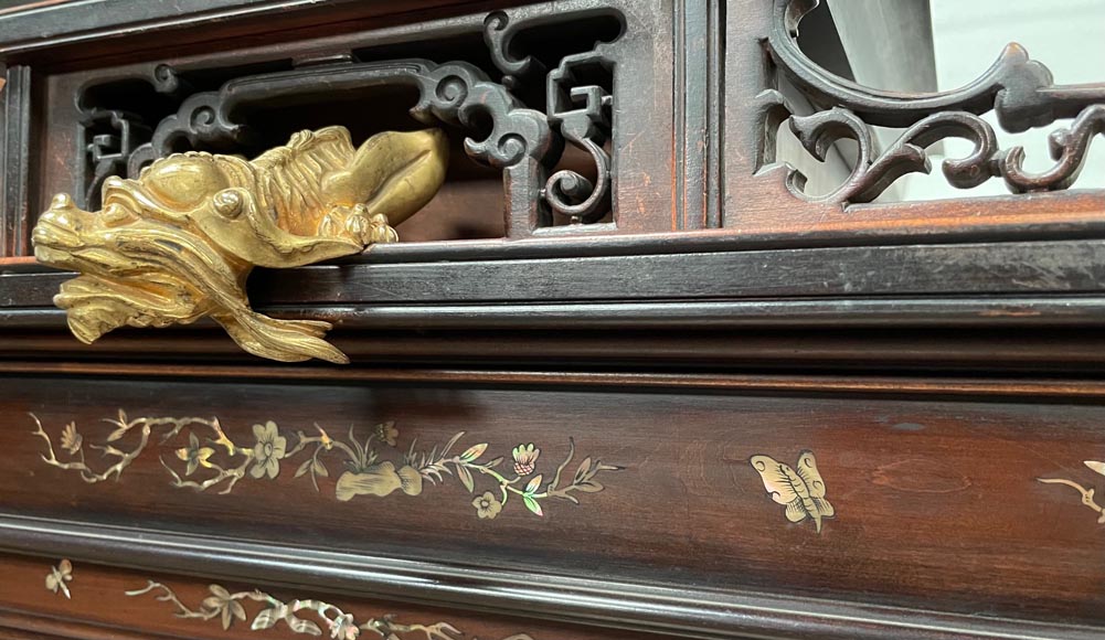 Gabriel VIARDOT, Japanese display case with chimera feet and mother-of-pearl decoration-7