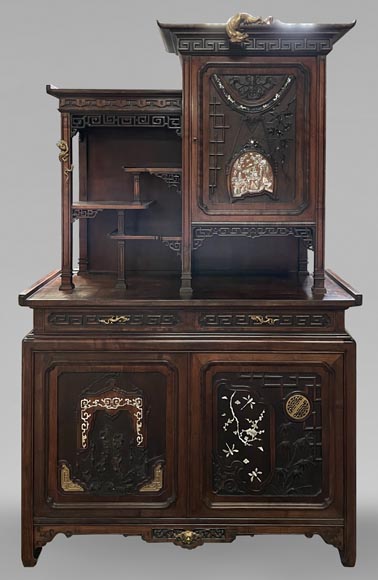 Gabriel VIARDOT, Shelving unit with dragon decoration and mother of pearl marquetry, circa 1880-1890-0