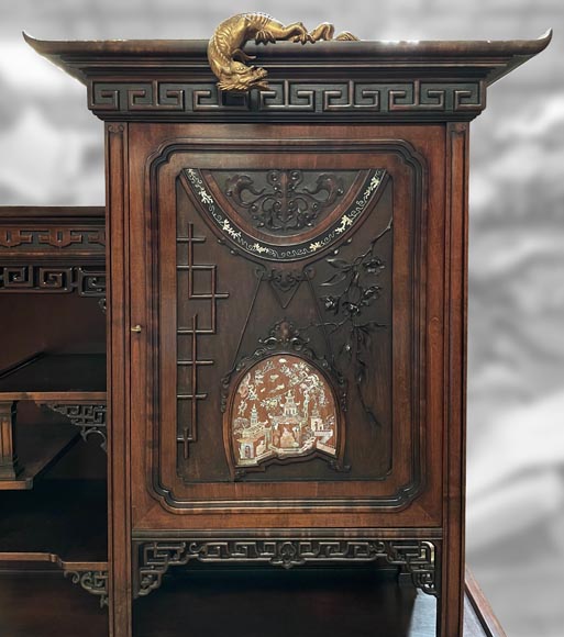 Gabriel VIARDOT, Shelving unit with dragon decoration and mother of pearl marquetry, circa 1880-1890-3