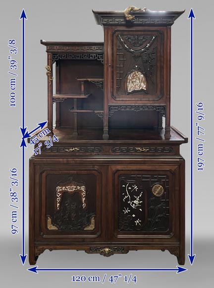 Gabriel VIARDOT, Shelving unit with dragon decoration and mother of pearl marquetry, circa 1880-1890-23