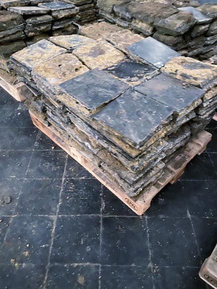 Large 280m² set of black stone tiles from Soignies, 19th century-2