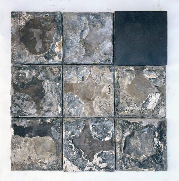 Large 280m² set of black stone tiles from Soignies, 19th century-8