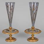 Ferdinand Duvinage – Pair of single-flower vases with a ivory marquetry decoration