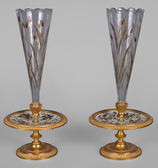 Ferdinand Duvinage – Pair of single-flower vases with a ivory marquetry decoration-0